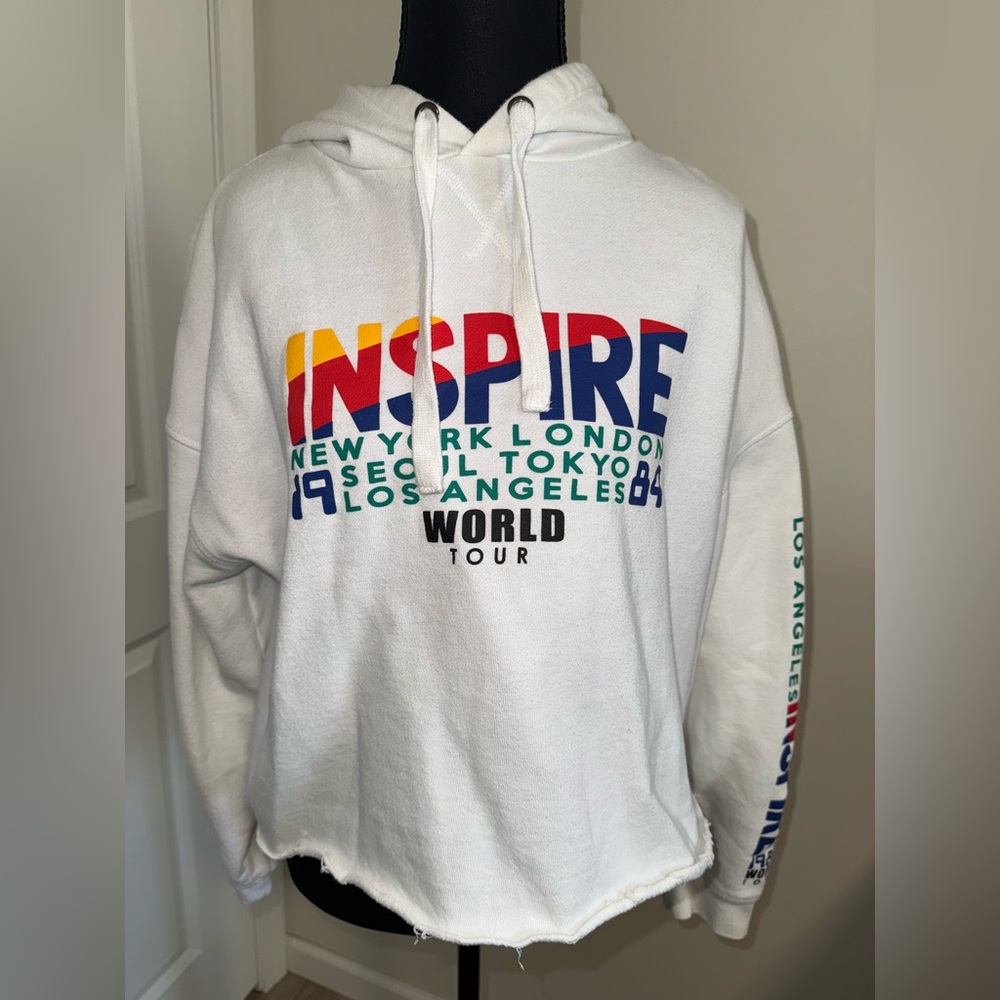 White “INSPIRE” World Tour Cropped Hoodie